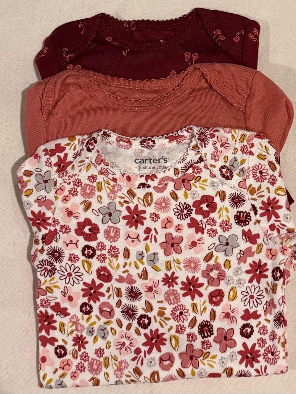 Carter's Floral and Solid Short Sleeve Bodysuit Set - White, Rose, Maroon